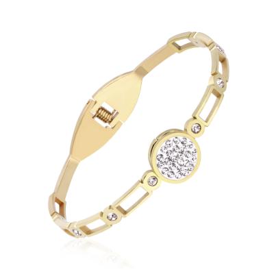 China Environmentally Friendly Charm Custom Female Titanium Steel Jewelry Wholesale Rhinestone Bracelet Gold Plated For Women Designs for sale