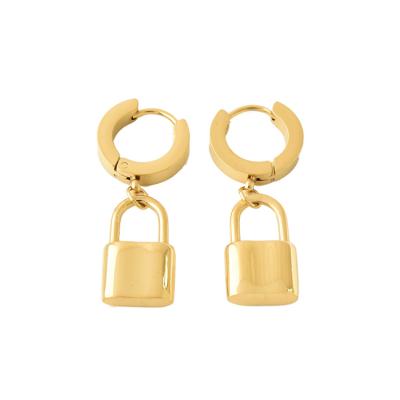 China Unique Korean Modern Women Gift Stainless Steel Circle Crystal Pendants Lock Gold Drop Earrings Cheap Environmentally Friendly for sale