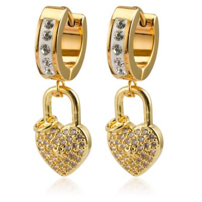 China Hot Environmentally Friendly & Selling Fashion Stainless Steel Diamond Inset Personalized Heart Lock For Ladies Ear Clasp Earrings for sale