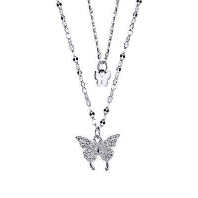 China Environmental Friendly Butterfly Crystal 925 Silver Pendant Jewelry Customized Bling Rhinestone European Style Diamond Necklace for sale