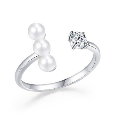 China Exquisite Appearance Korean Jewelry Freshwater Diamond Dainty Adjustable S925 Sterling Silver Rings Women Pearl for sale