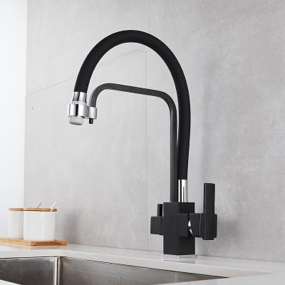 China Kitchen Filter Drinking Water Thermostatic Matte Black Double Handles 3 Way Faucets Purified Hot And Cold Faucets for sale