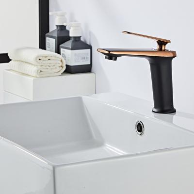 China Metered Faucets Single Handle Deck Stand Design Black New Bathroom Mixer Sink Faucet for sale