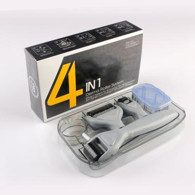 China Anti-puffiness 4 in 1 replaceable head microneedle derma roller kit massage roller for sale