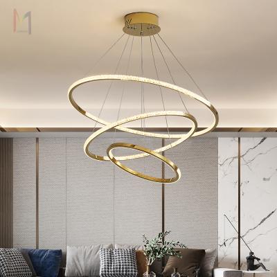 China Custom Classic Modern Metal Chandelier Round Ring Shape Aluminum LED Indoor Pendant Light Gold for sale