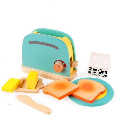 China Role Play Wooden Mini Bread Machine Toys For Kids Play Kitchen Cooking Set Pretend Toys For Children for sale