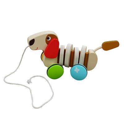 China Pull Along Dog Wooden Pull Along Dog Toys Baby Push And Pull Wooden Dog Toy For Toddler for sale