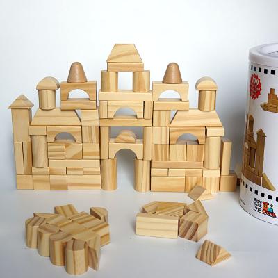 China Eco-Friendly Material 100 Pieces Wooden Building Set Baby Preschool Educational Wooden Blocks Toys Building Blocks Toys for sale