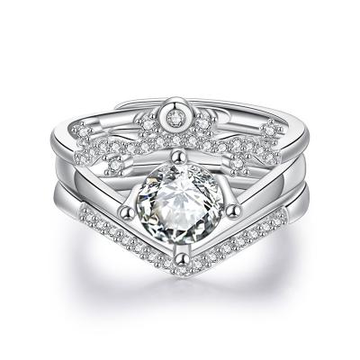 China Women's Ring 4 0.5ct/1ct Moissanite Lead Free Nickel Free 3-In-1 Prong Inlaid Diamond Stacking Sterling Silver Adjustable Rings for sale