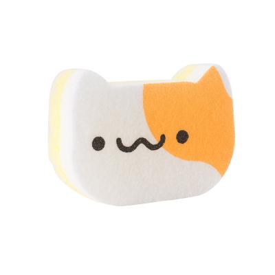 China Sustainable Cute Cartoon Cat And Fish Shaped Scrub Reusable Kitchen Cleaning Dish Sponge for sale