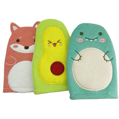 China Sustainable Moroccan Creative Cute Cartoon Baby Bath Exfoliating Dead Skin Remover Bath Gloves for sale