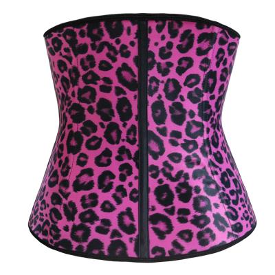 China Custom Antibacterial With Logo Steel Bone Double Strap Detachable Leopard Waist Trainer Purple Women Shapewear for sale