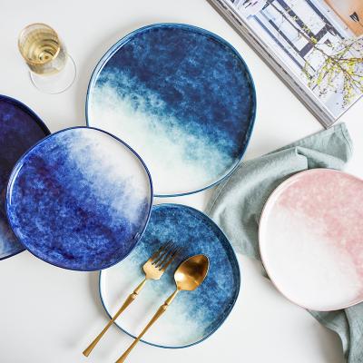 China Sustainable SOULCHE Ceramic Dinnerware Dish And Plate Nordic Gradient Color Under Glazed Steak Plates Dinnerware Sets for sale