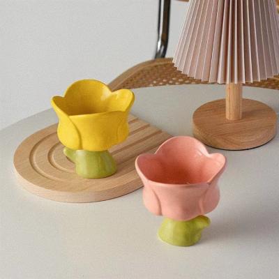 China SOULCHE Viable Ceramic Flower Rolls Creative Korean Ceramic Tulip Shaped Irregular Yogurt Dessert Cups Ice Cream Bowls for sale