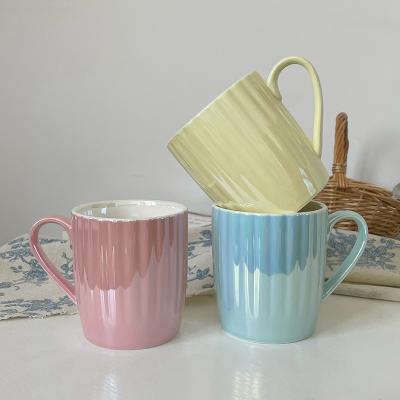 China Beautiful SOULCHE Viable Ceramic Mug Glitter Beaded Glazed Ribbed Ceramic Coffee Mugs Cups For Breakfast for sale