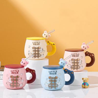 China Wholesale Creative Ceramic Cute Bear SOULCHE Coffee Mug Office Water Coffee Mug Viable With Lid Straw for sale