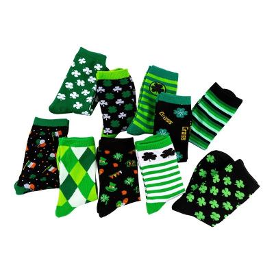 China Anti-Foul WUYANG FACTORY WY-079 Wholesale St. Patrick's Holiday Clover fashion and fancy Crew socks for Unisex size for Man and women for sale