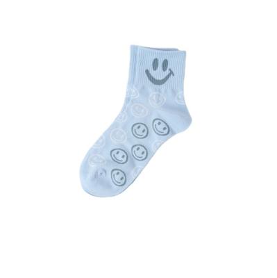 China QUICK DRY WUYANG FACTORY New Korean Women Summer Smiley Combed Cotton Ankle Socks Ribbed Top Sport Socks for sale