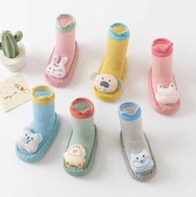 China Breathable WUYANG FACTORY Cute 3d animal face terry comfortable non-slip rubber soles baby socks shoes for sale