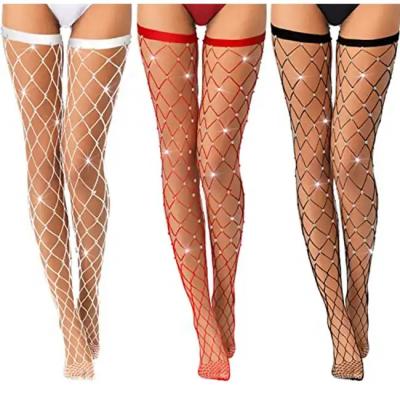 China Transparent WUYANG FACTORY Women Sexy Fishnet Socks Crystal Rhinestone Hollow Out Sparkle Mesh Stocking for sale