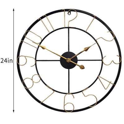 China Amazon Style Selling Large Vintage Metal Living Room Quartz Meatal Silent Antique Art Decorative Wall Clock for sale