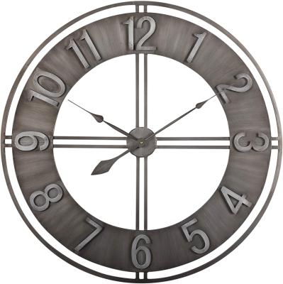 China Minimalism Antique Round Industrial Home Decor Skeleton Metal Premium Style 60cm Decorative Wall Clock for sale