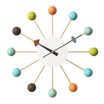 China Modern Classic Creative Nordic Antique Design Multi Color Wall Clock Metal Style Ball Wooden Ball Wall Clock for sale