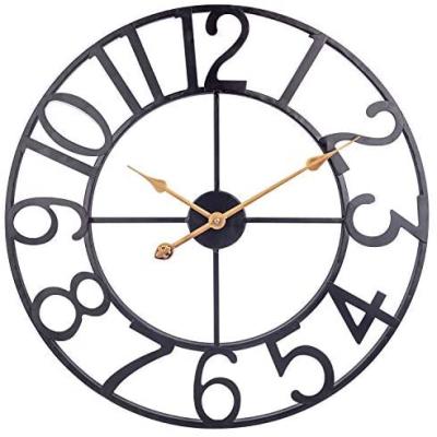 China Antique Style 24INCH 60cm Classic Metal Round Shaped Skeleton Antique Industrial Numerals Iron Home Decor Black Wall Clock for sale