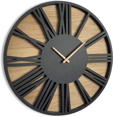 China MDF Round Style Roman Clock Antique Modern Wood Office Wall Clock Home Decoration Wall Clock Living Room Roman Clock for sale