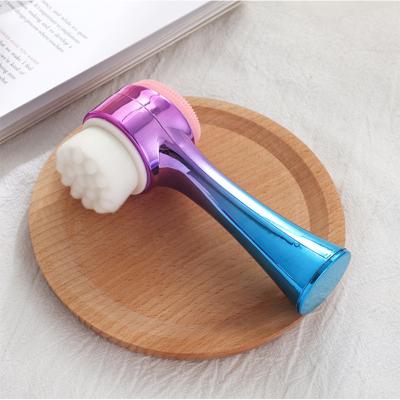 China Skin Revitalizer Beauty Position Electroplate 3D Brush Silicone Facial Cleansing Portable Double Sided Brush for sale