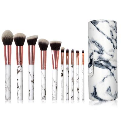 China Angular Blush Brushes 10pcs For Makeup Private Label Marble Makeup Brush Set With Holder Box for sale