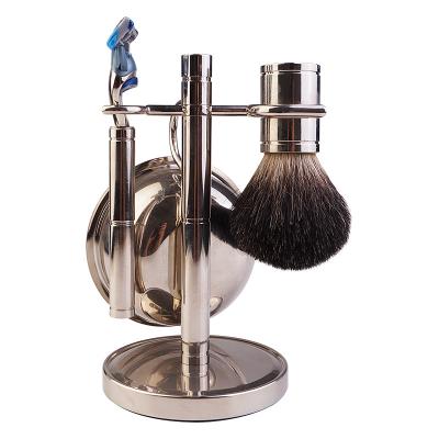 China Wholesale 100% Pure Men's Grooming Andor Badger Shaving Brush Set Safety Razor With Stand And Soap Bowl for sale