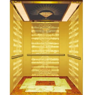 China Contemporary Champagne Gold Mirror Etched Passenger Elevator For Hotel for sale