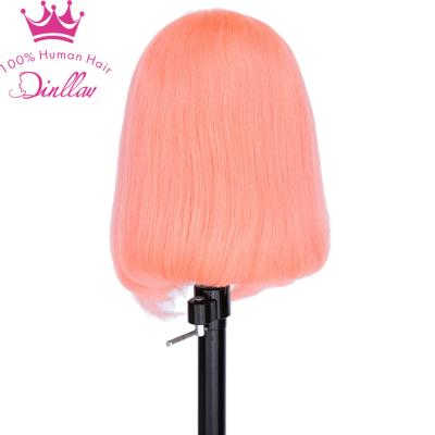 China Pink HD Bob 13x6 Straight Transparent Lace Front Human Hair Wigs Pre Plucked With Baby Hair Brazilian Hair Wig Seller for sale