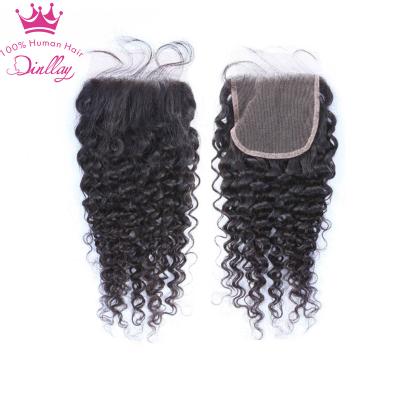 China HD Water Wave 4x4 Lace Closure Curly Transparent Swiss Hair Pre Plucked With Baby Hair Lace Closure Seller for sale