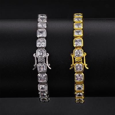 China CZ Square Square Tennis Vintage Men's Full Zircon Copper Copper Bracelet Bangle Products for sale