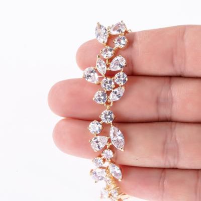 China Vintage Gold Plated Leaf Bracelet For Women Wedding Women Bracelet Customized CZ Wheat Ear 18k Gold Plated Bracelet Products for sale