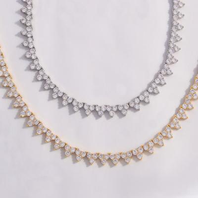 China Jewelry Brass Gold Bling Hop Hip Necklace Tennis High Quality Zircon CZ Silver Chain Necklace Iced Out for sale