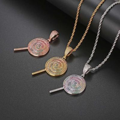 China FASHIONABLE Rainbow Lollipop Hip Hop Copper JC 3A+CZ Pendant Necklace Iced Out Diamond Jewelry for sale