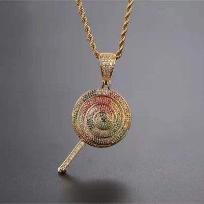 China FASHIONABLE Rainbow Lollipop Hip Hop Copper JC 3A+CZ Pendant Necklace Iced Out Diamond Jewelry for sale