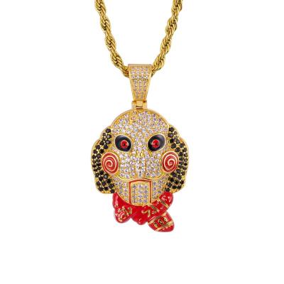 China Halloween Zircon Zircon Hip Hop Necklace Dread Chainsaw Necklace Doll Mask Religious Jigsaw Pendant Men Full Necklace Product for sale