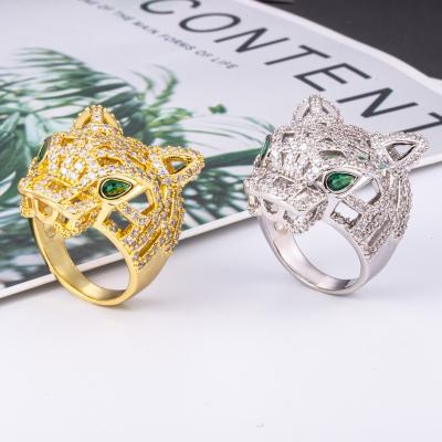 China Other Gemstone Ladies Ring Wedding Couples Ring Inlaid Leopard Head Pure Gold Gold Plated Ring for sale