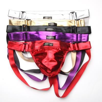 China Polyester Mens Fun Patent Leather Low Rise Artificial Leather Sexy Underwear for sale