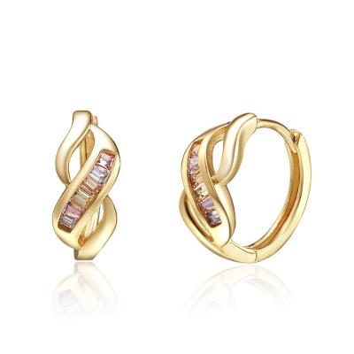 China FASHIONABLE Luxury Sterling Silver 18k Earring 925 Gold Plated Double Loop Twisted Circle S-Shape Women CZ Earring for sale