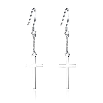 China FASHIONABLE 925 Sterling Silver Long Cross Pendant Earrings Factory Direct Sales Female Earrings Jewelry for sale