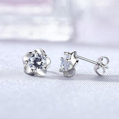 China Wholesale High Quality CLASSIC Jewelry Earrings Silver Women 925 Sterling Silver Cubic Zirconia Flower Stud Earrings for sale