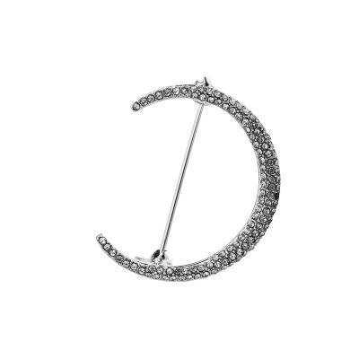 China Fashion Crystal Brooch Women Brass Rhinestone Zircon Moon Shape Brooches Jewelry Factory Decoration for sale