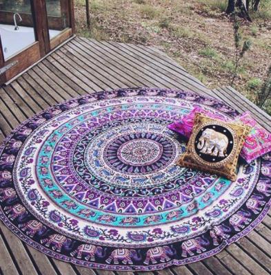 China Elephant Totem Series Beach Towel Child Safe Bath Towel Around Circular Beach Blanket for sale