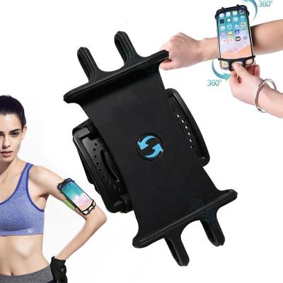 China 2022 Trend Style Shockproof Adjustable Fitness Fashion Silicon Rubber Band 360 Phone Holder Wristband Rotating Armband for sale