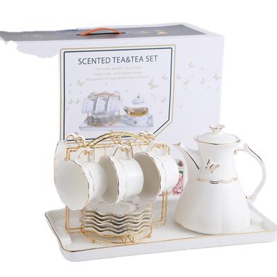 China Viable Popular Products Teacup Saucer Set Gold Tea Cups Set China Ceramic Tea Set for sale